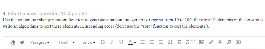 subject is matlab 3. (Short answer question, 15.0 points) Use the