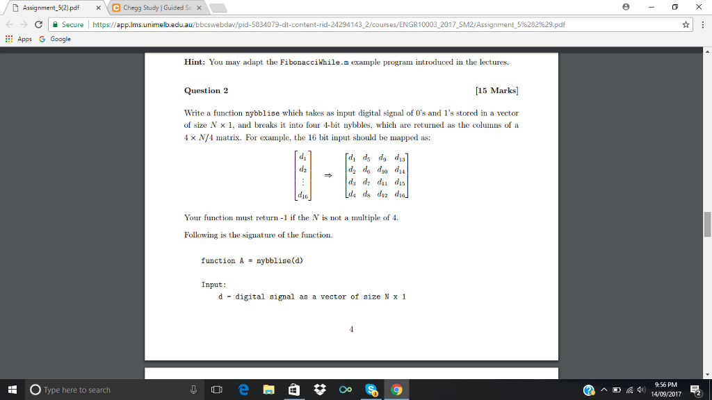 Please do in MATLAB D Assignment-5(2).pdf c Secure Apps G Google XeChegg