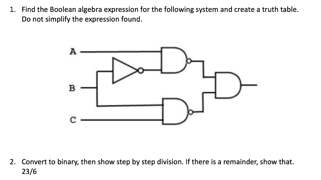 Help me asap please 1. Find the Boolean algebra expression for the