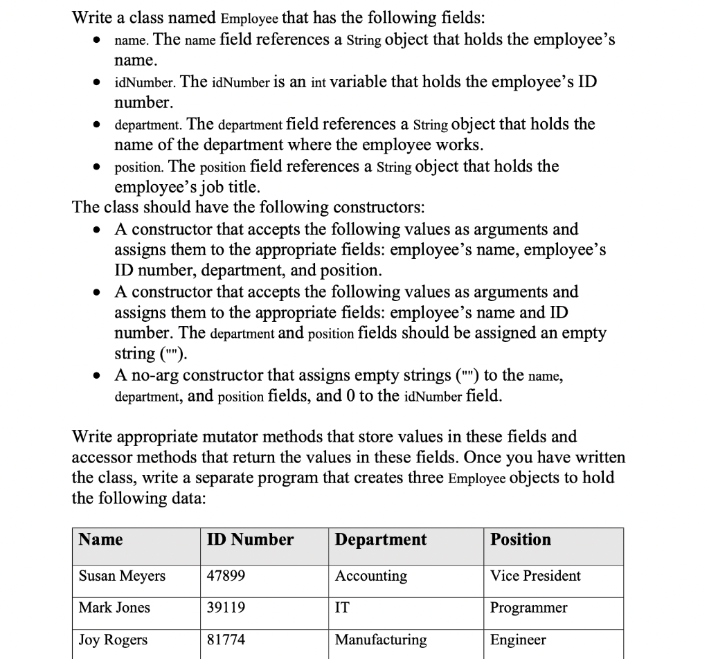 then display the data for each employee on the screen. Deliverables: 1.