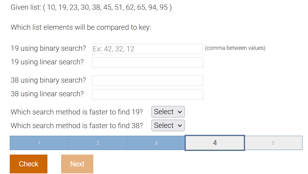  Given list: ) Which list elements will be compared to key: