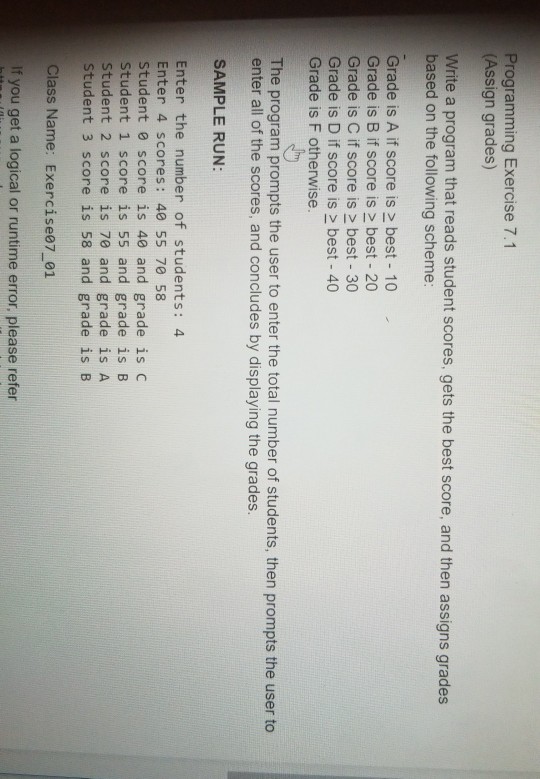  in java array Programming Exercise 7.1 Assign grades) Write a program