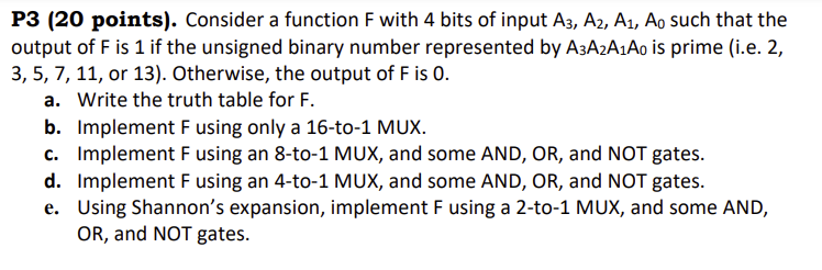  P3 (20 points). Consider a function F with 4 bits of