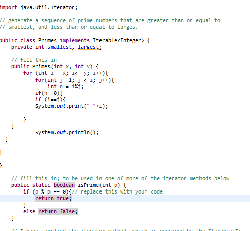 Need help with hasnext() and next() Please Help! import java.util.Iterator /generate a