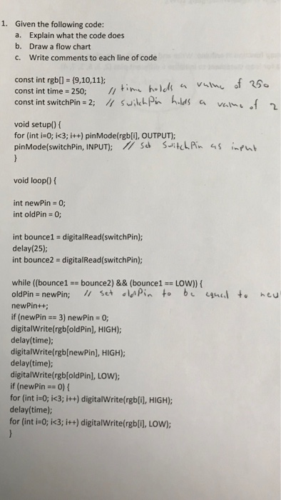  1. Given the following code: a. b. c. Explain what the