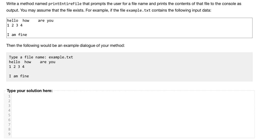  Write a method named printEntireFile that prompts the user for a