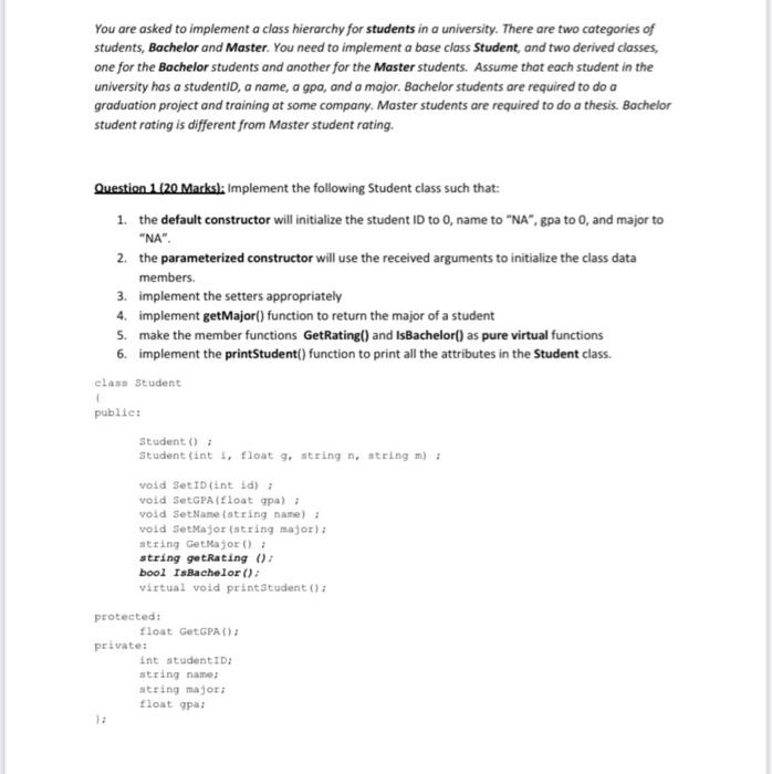  All C++ coding please You are asked to implement a class