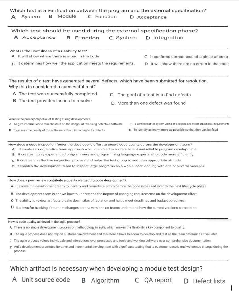 Which test is a verification between the program and the external