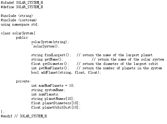 Part 3: Solar System The last class you wi implement is called