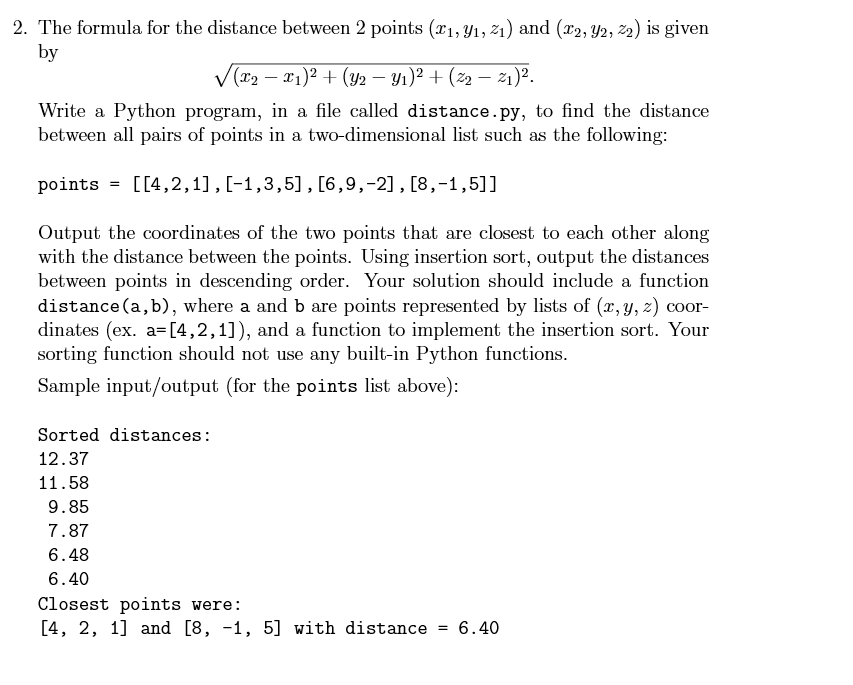  2. The formula for the distance between 2 points (r'y,a) and
