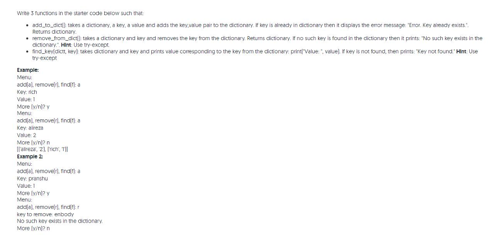  Write 3 functions in the starter code below such that .