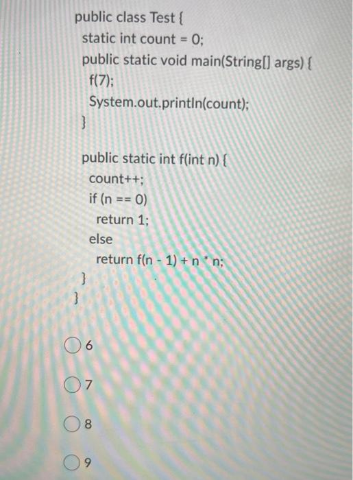 output please public class Test{ static int count = 0; public static