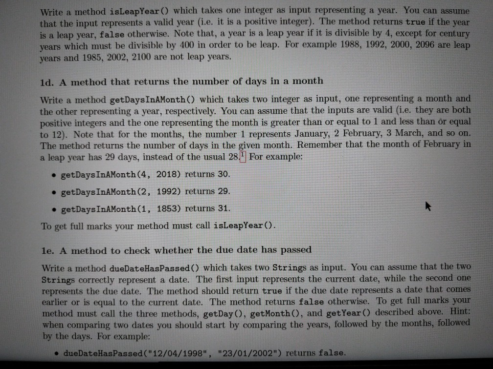 Write a method isLeapYear ) which takes one integer as input