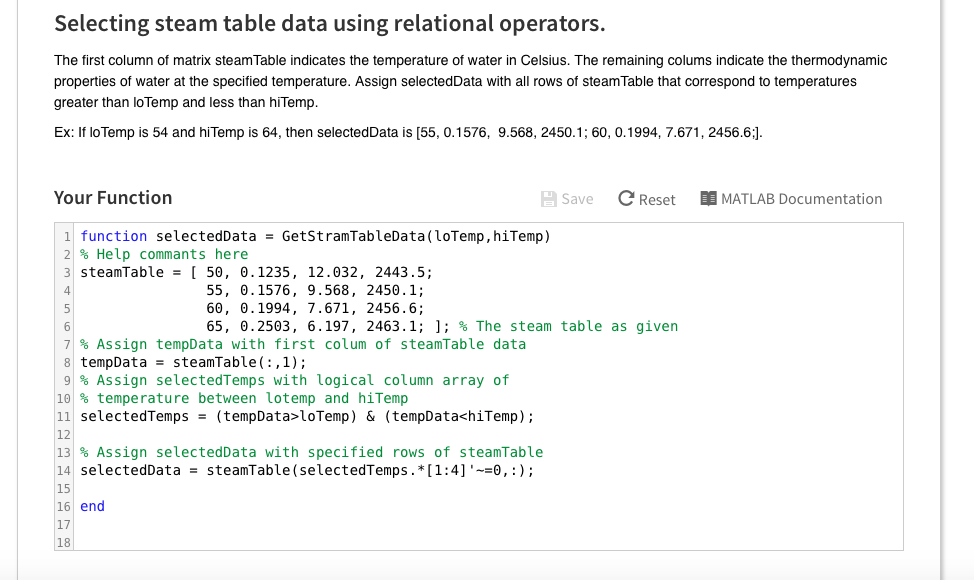 providing a row array's elements within brackets Your Function Save C Reset