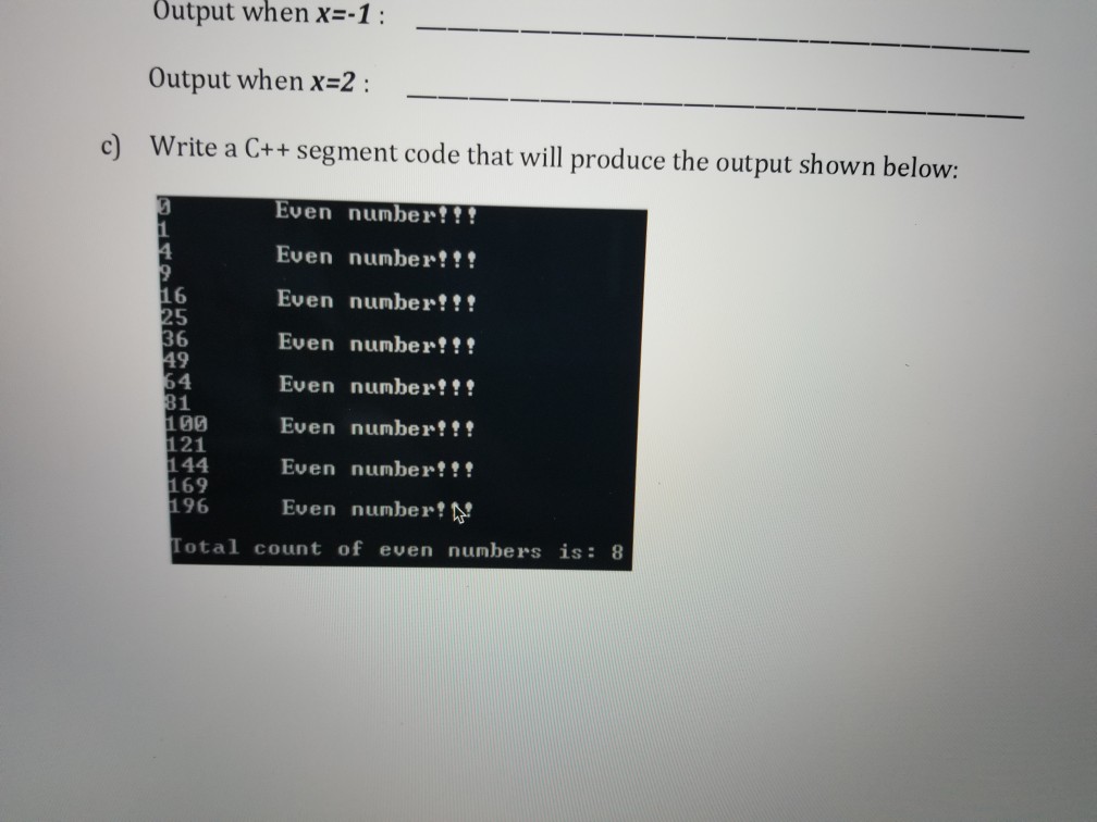  write the program Output when x=-1 : Output when x-2: Write