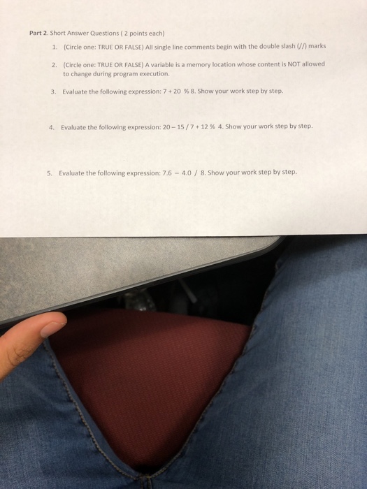  Part 2. Short Answer Questions ( 2 points each) 1. (Circle