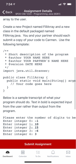 Fill An Array 2 pts Not Submitted Due Feb 18, 2020 at