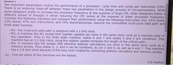 subject: Computer Architecture please provide answer for the 15 marks Two important