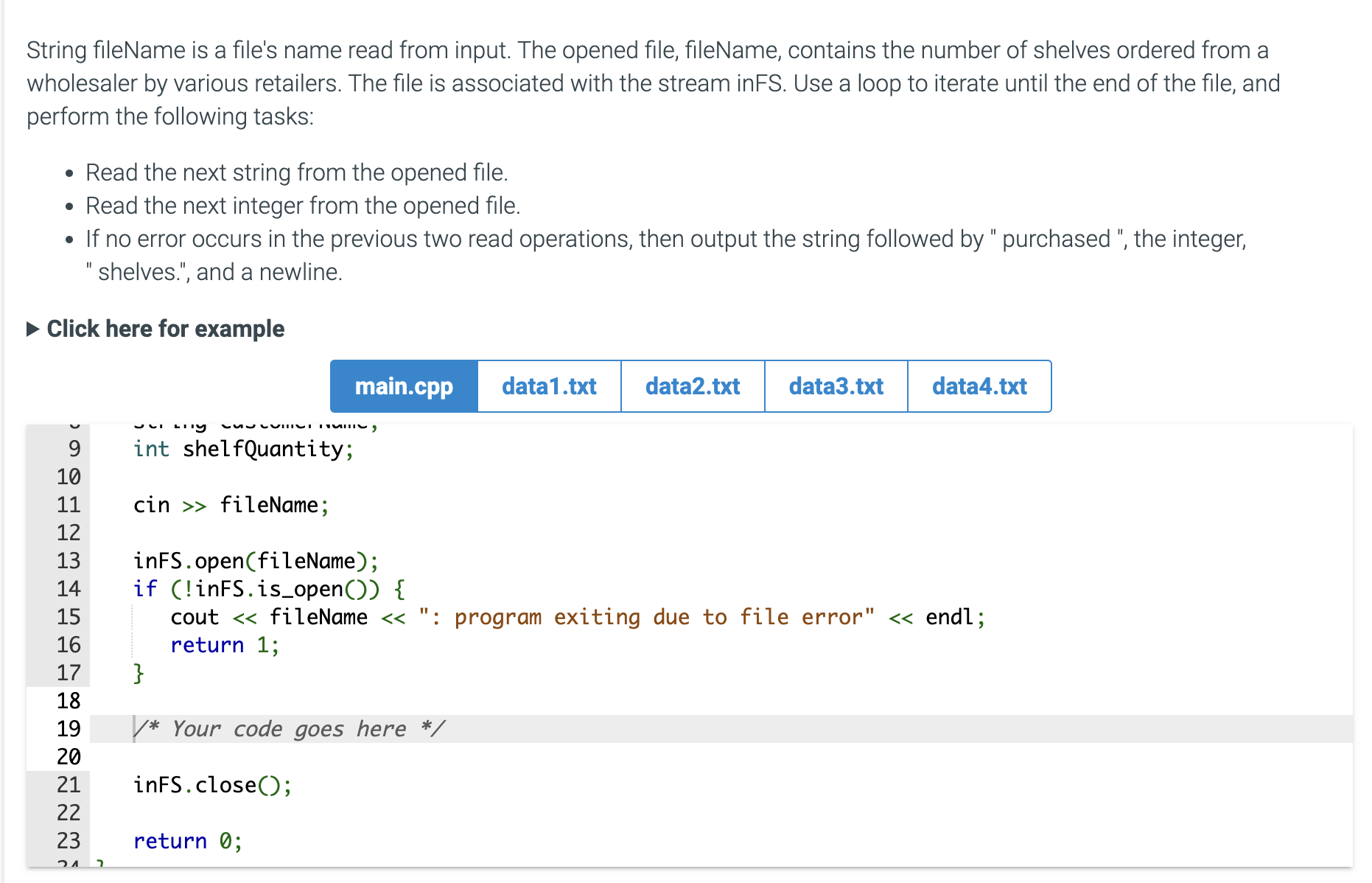  String fileName is a file's name read from input. The opened