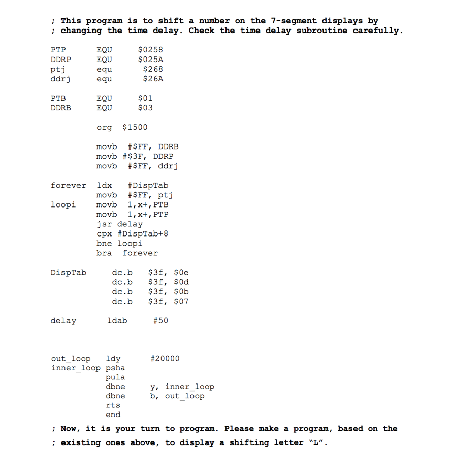 LETTER "L" Lab 6: HCS12 Parallel Port: 7-Segment Displays Purpose This lab