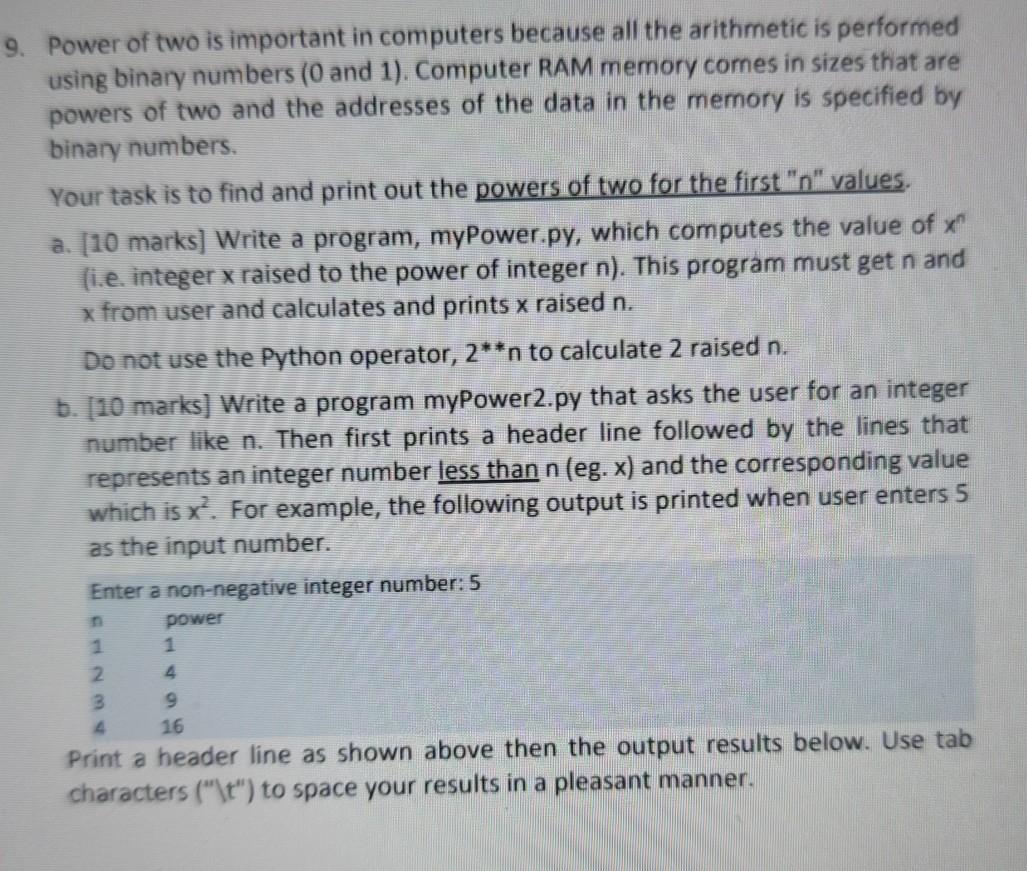 test your program for at least n=64 need help 9. Power