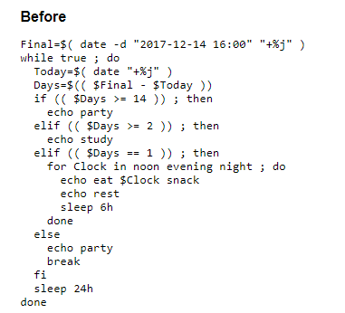 of an input bash source file. Output the file with the counts
