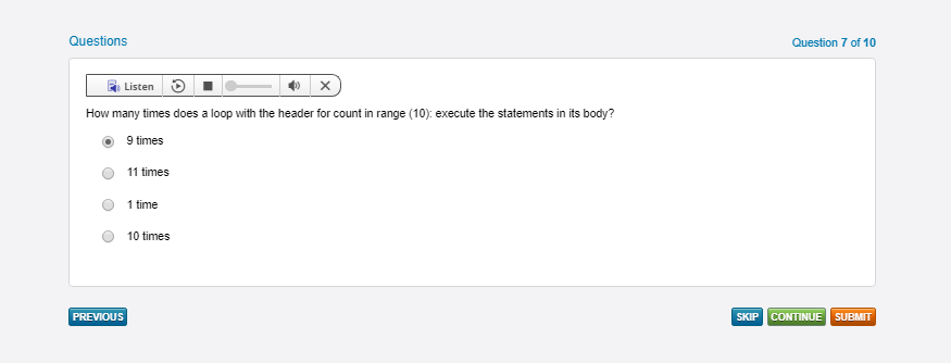 program SKIP PREVIOUS CONTINUE SUBMIT
