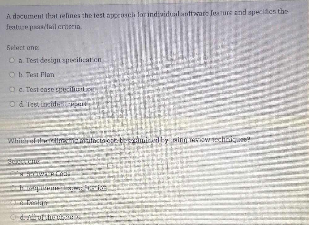  Software testing A document that refines the test approach for individual