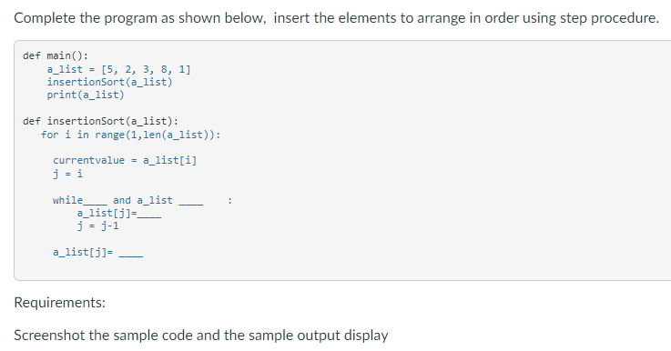 item is then "inserted" back into the previous subvector such that the