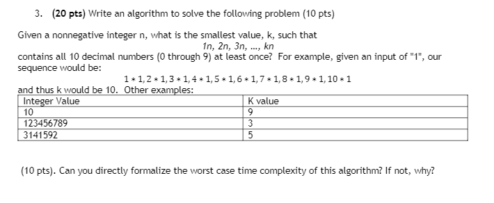  3. (20 pts) Write an algorithm to solve the following problem