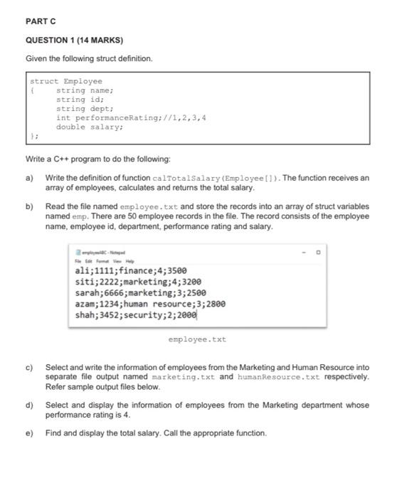 v PARTC QUESTION 1 (14 MARKS) Given the following struct definition struct