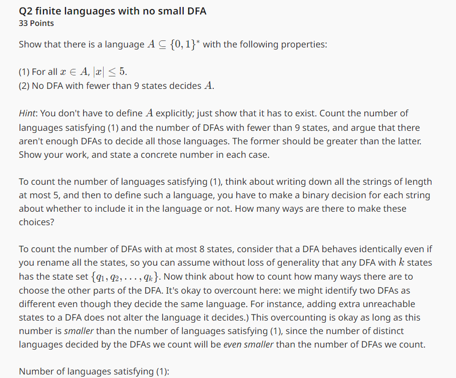  Show that there is a language A subset {0,1}* with the