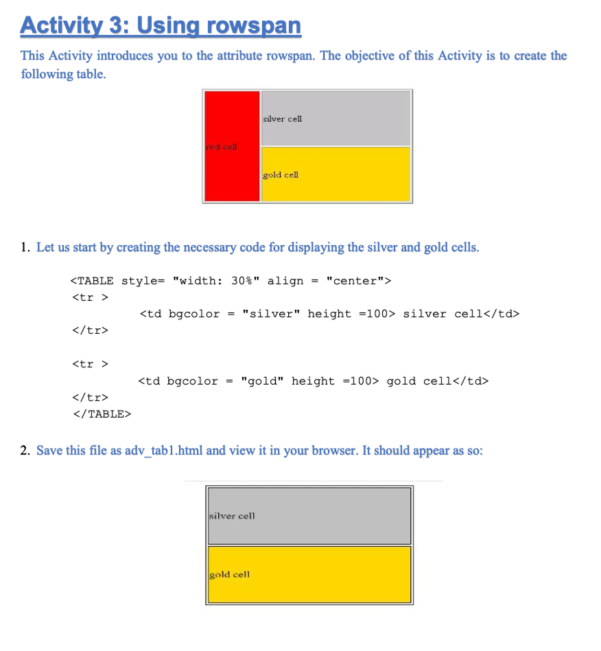 Activity 3: Using rowspan This Activity introduces you to the attribute