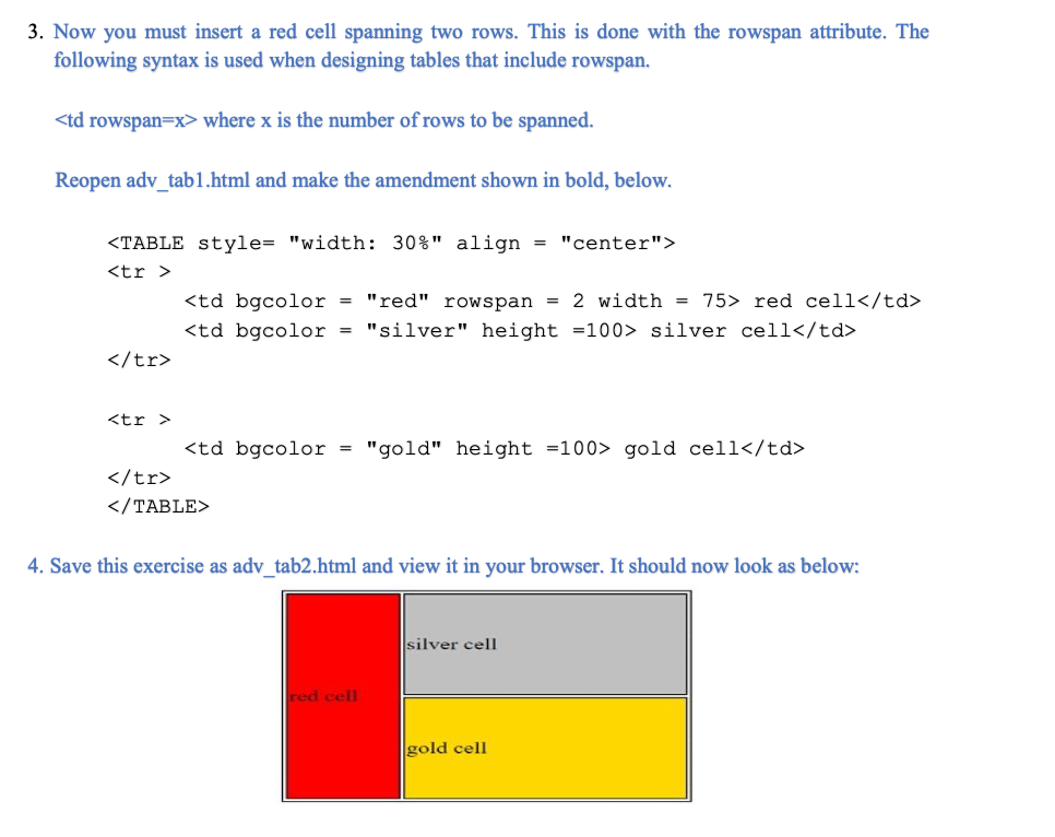rowspan. The objective of this Activity is to create the following table.