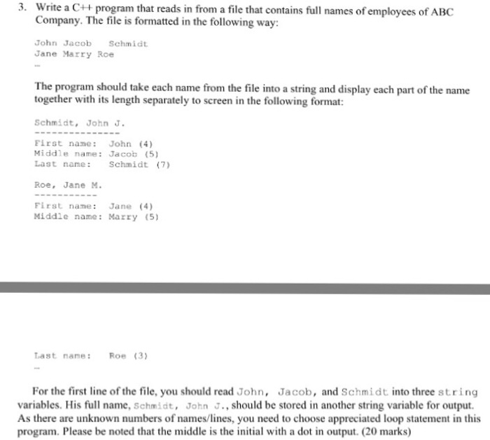  Write a C++ program that reads in from a file that