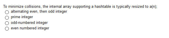  To minimize collisions, the internal array supporting a hashtable is typically