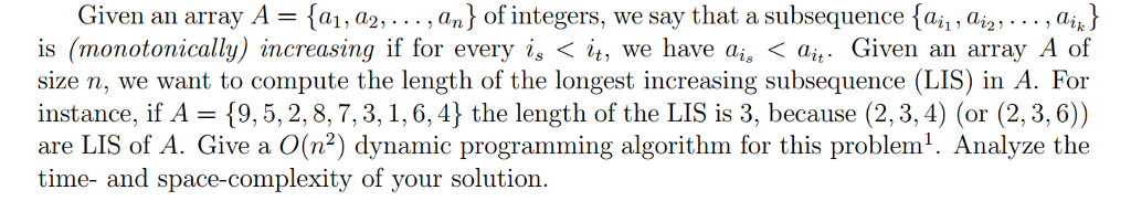  Given an array A = ai, a2, . . . ,