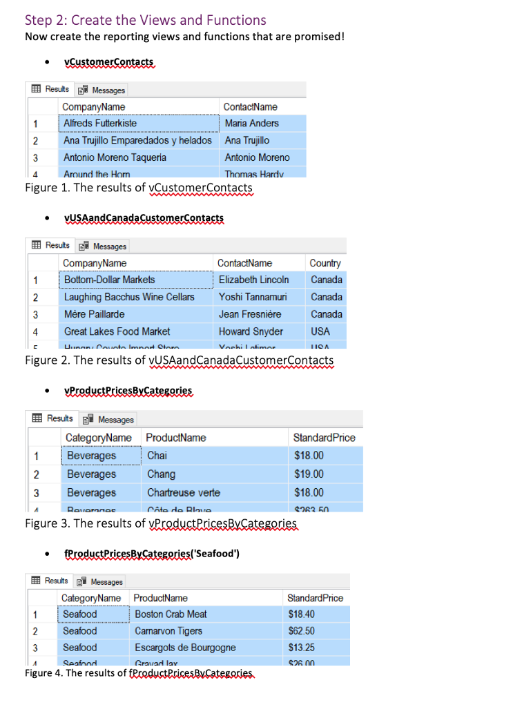 her, we will create SQL views that answers several requests for data