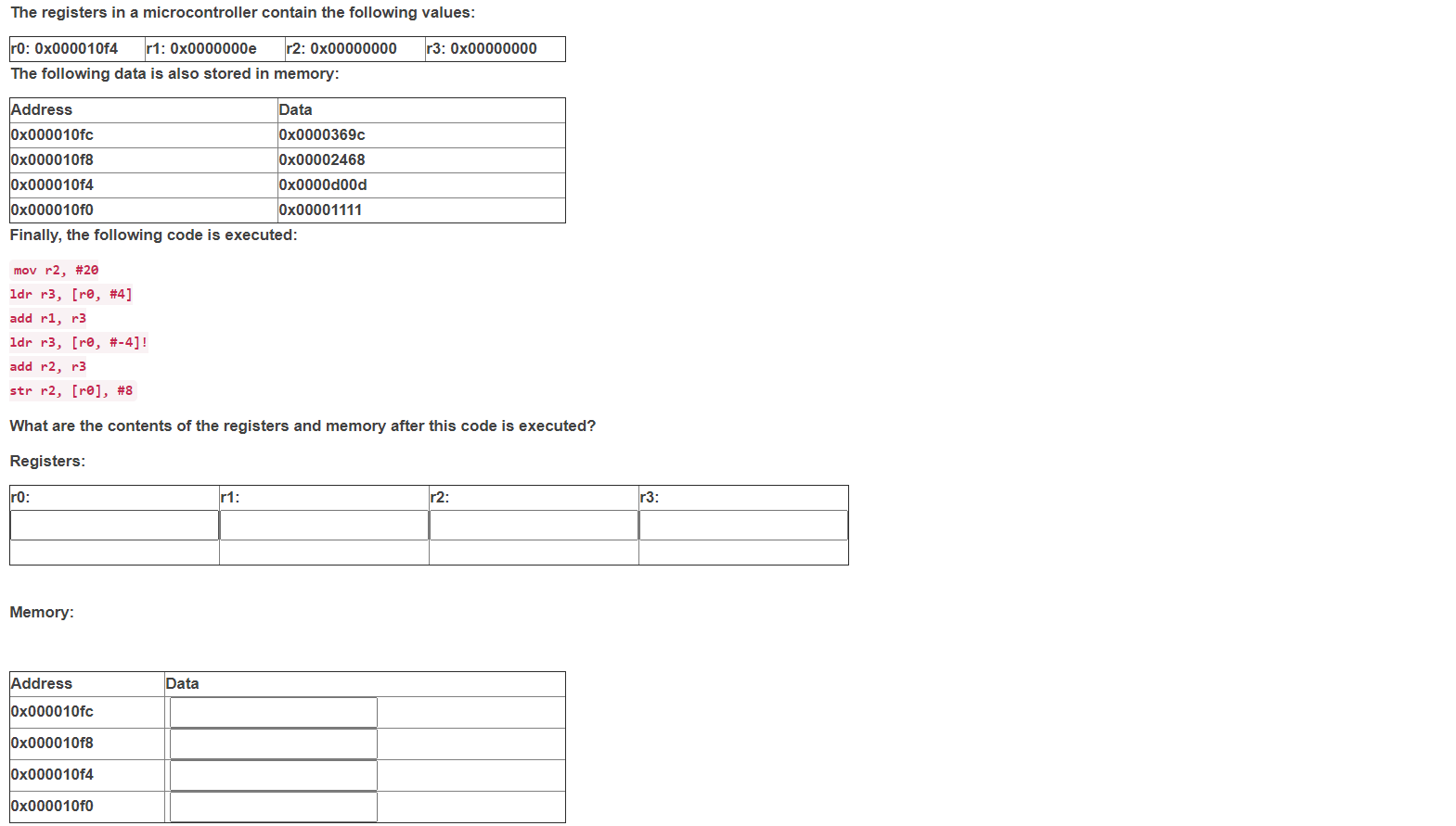 i need help please The registers in a microcontroller contain the following