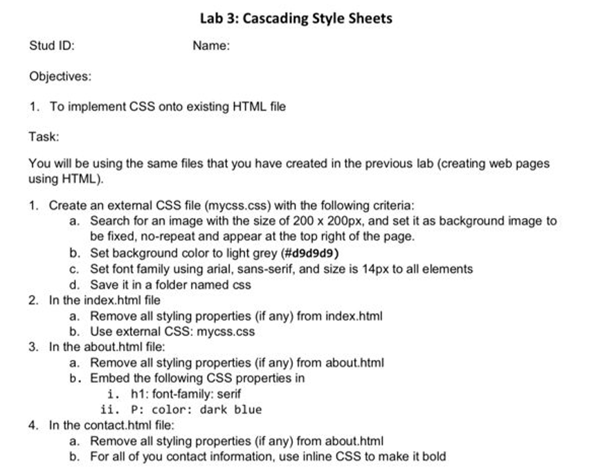 About page - description about the webpage, save it as about.html b.