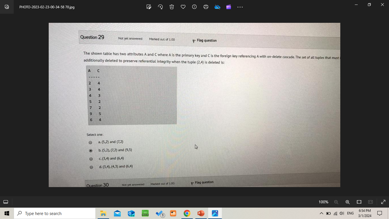  The shown table has two attributes A and C where A