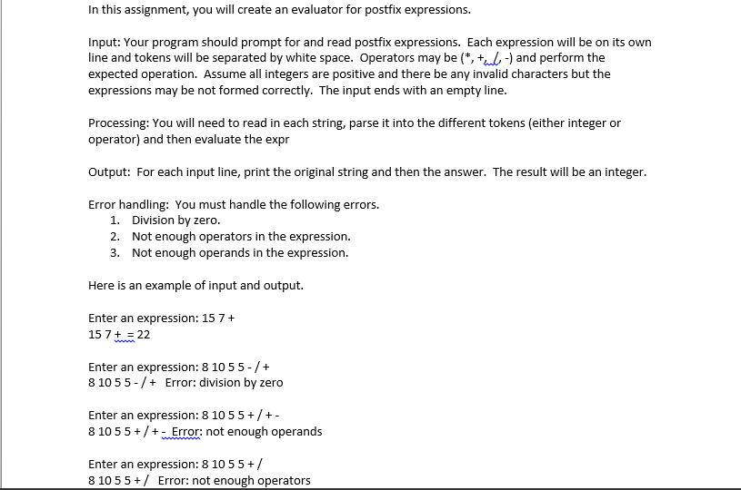 Evaluator for postfix expressions in java: Assign5.java: In this assignment, you will
