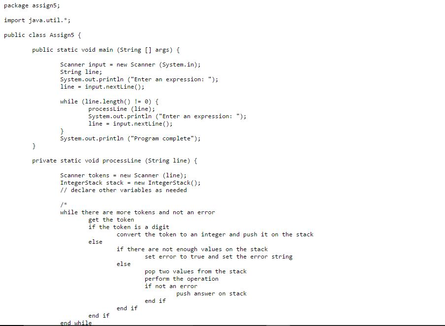 and read postfix expressions. Each expression will be on its own line
