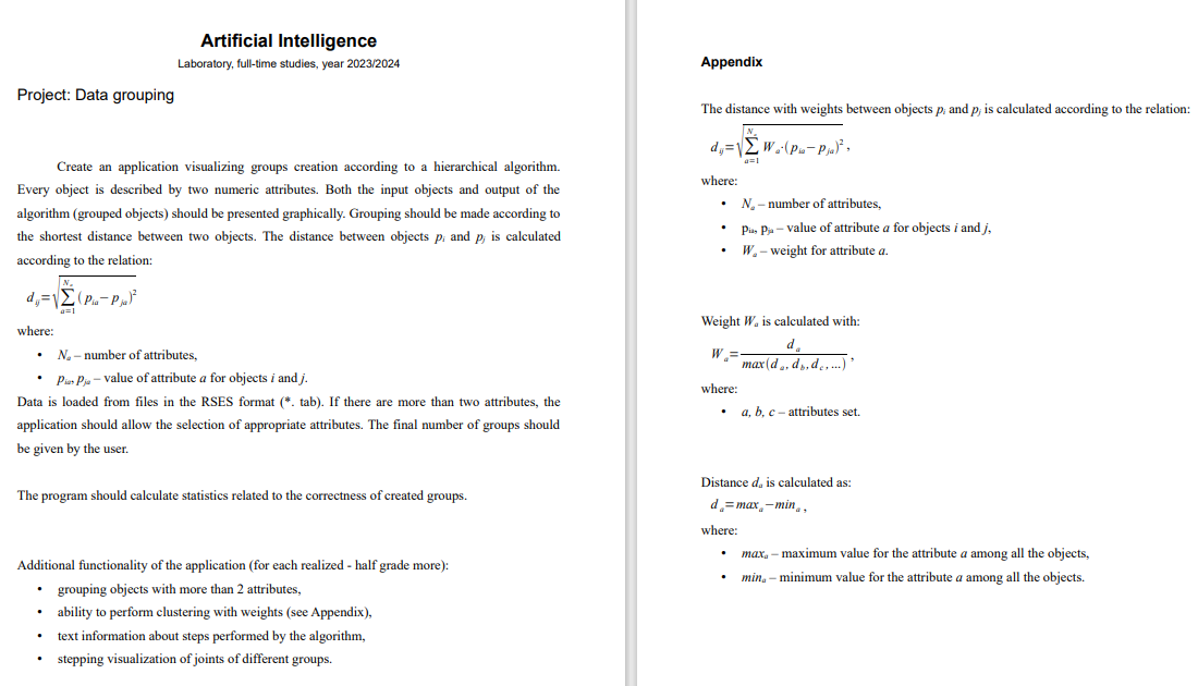  Artificial Intellegence Project: Data grouping with java Create an application visualizing