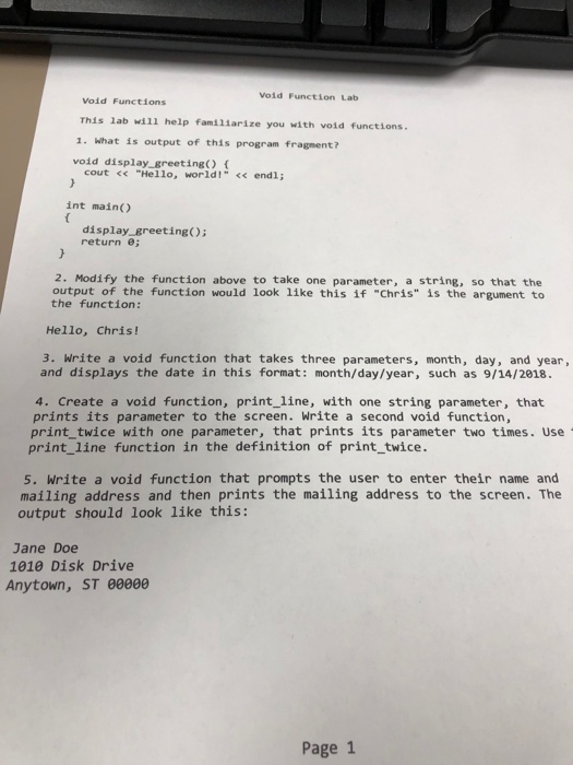  C++ Help Void Function Lab Void Functions This lab will help
