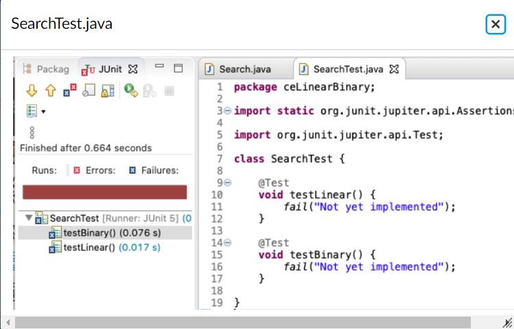 Linear Search vs Binary Search with arrays Create a package called ceLinearBinary