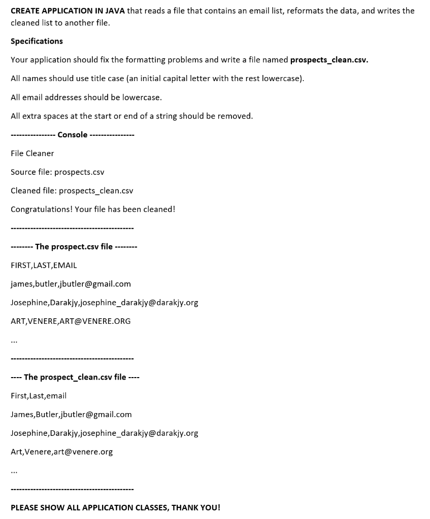  CREATE APPLICATION IN JAVA that reads a file that contains an