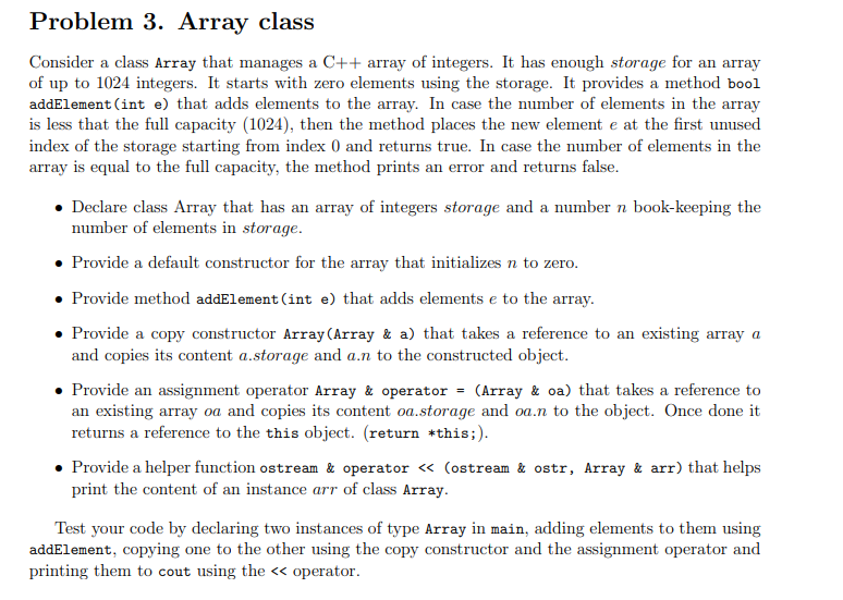  Problem 3. Array class Consider a class Array that manages a