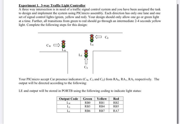  Experiment 1. 3-way Traffic Light Controller A three way intersection is