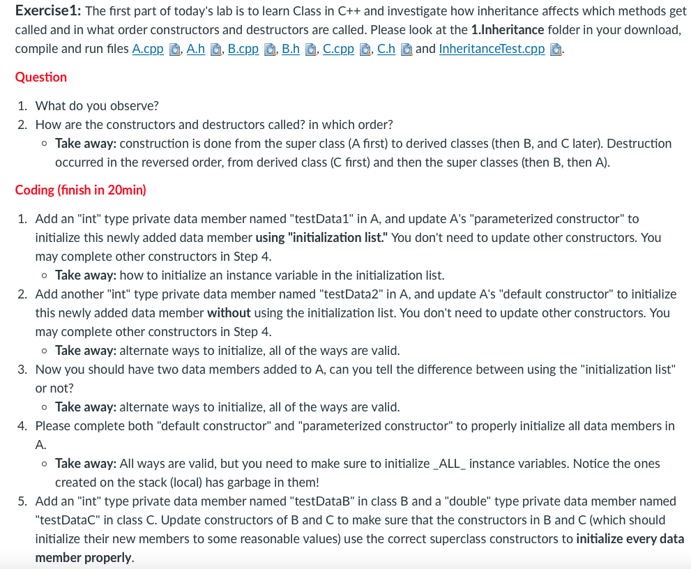 Using C++ A.cpp: #include "A.h" #include using namespace std; A::A() { n